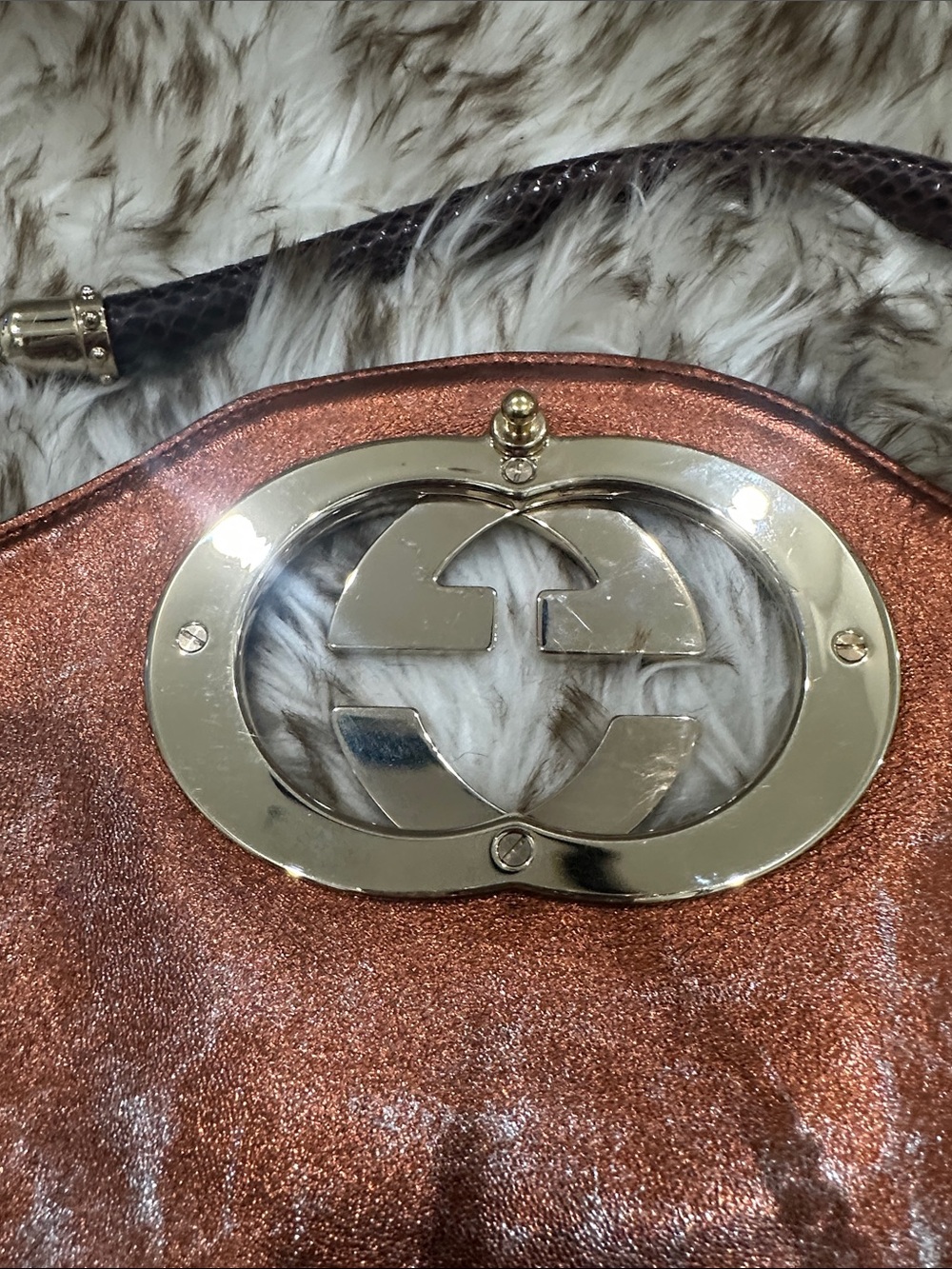 GUCCI Burgundy, Gold and Tan GG PURE SNAKESKIN Shoulder Bag W/tassel. - Picture 11 of 15
